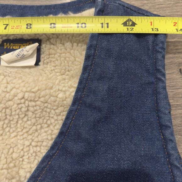 VINTAGE Wrangler Sherpa Lined Denim Vest Blue Made in USA 70s Western Size L - Picture 5 of 9